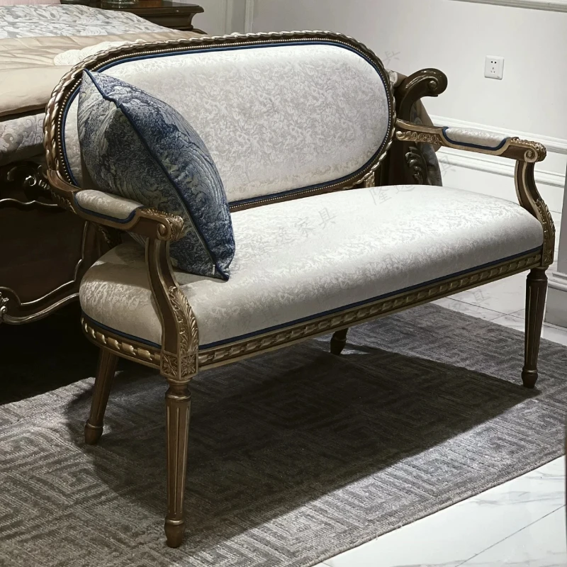LMM European double sofa solid wood American leisure chair triple sofa bedside sofa