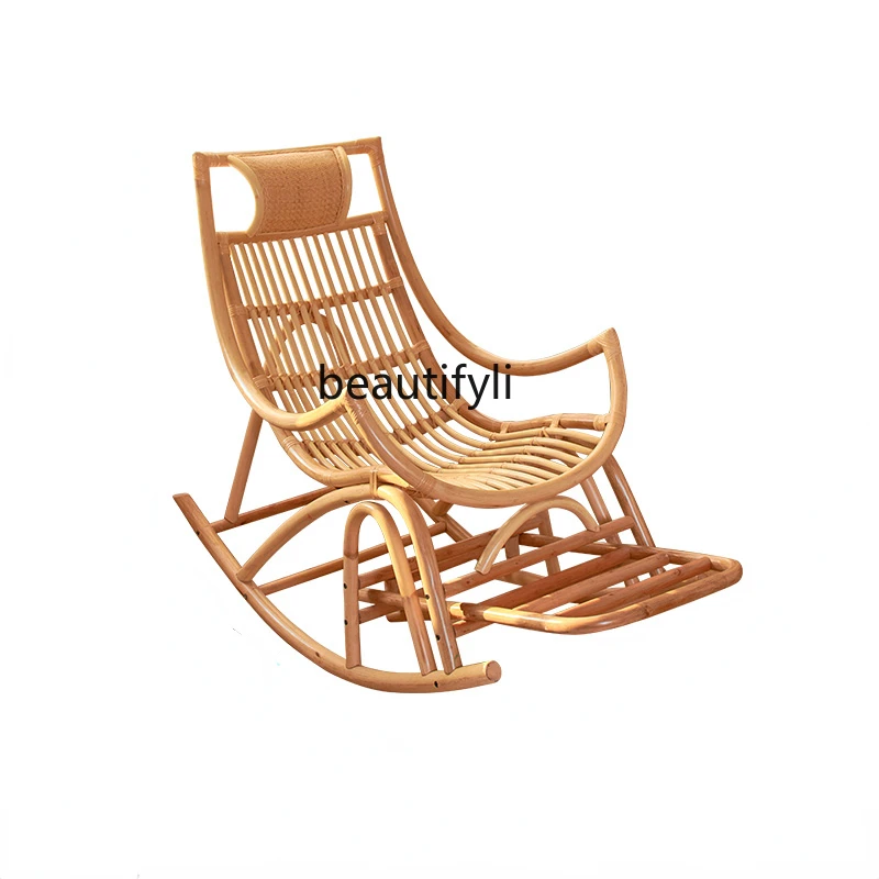 

Japanese-Style Casual Indonesian Real Rattan Rocking Chair Balcony Lazy Backrest Leisure Chair Rattan Rocking Chair