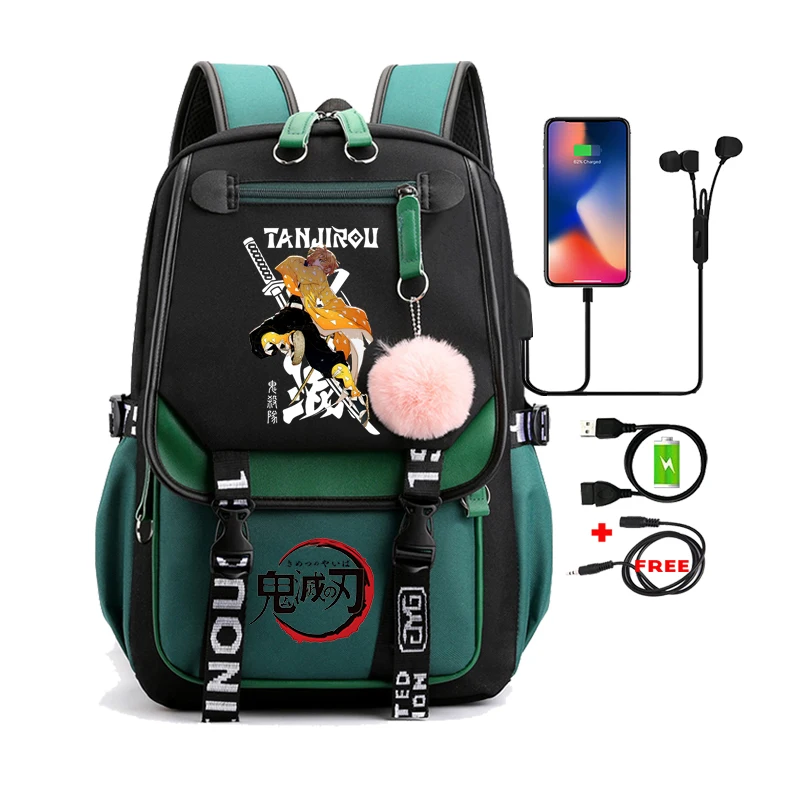 Anime Demon Slayer Cosplay Unisex Students School Bag Backpack Pink Cartoon Bookbag Laptop Travel Rucksack Outdoor Bag