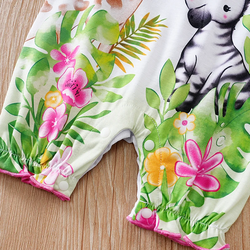 ملابس حديثي الولادة لطيف الكرتون رصدت الغزلان طباعة مريحة لينة فتاة الصيف تحلق كم بذلة الطفل #6