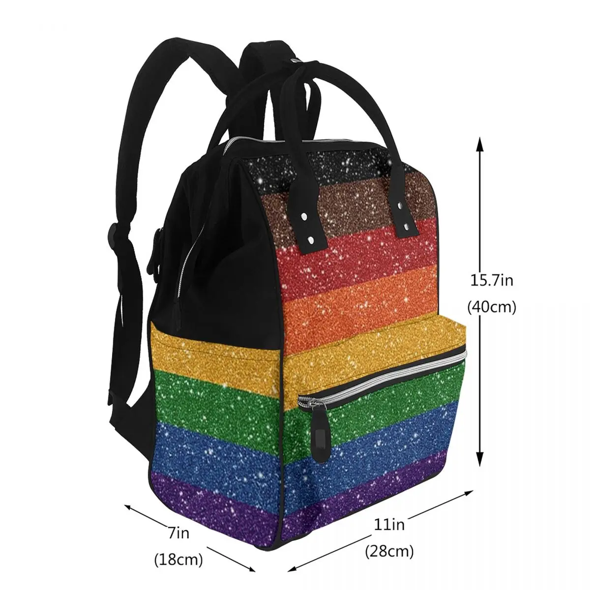 Faux Glitter Rainbow Pride Flag LGBT Gay Lesbian Student Backpack School Bag Hiking Travel Daypack for Men Women Bookbag