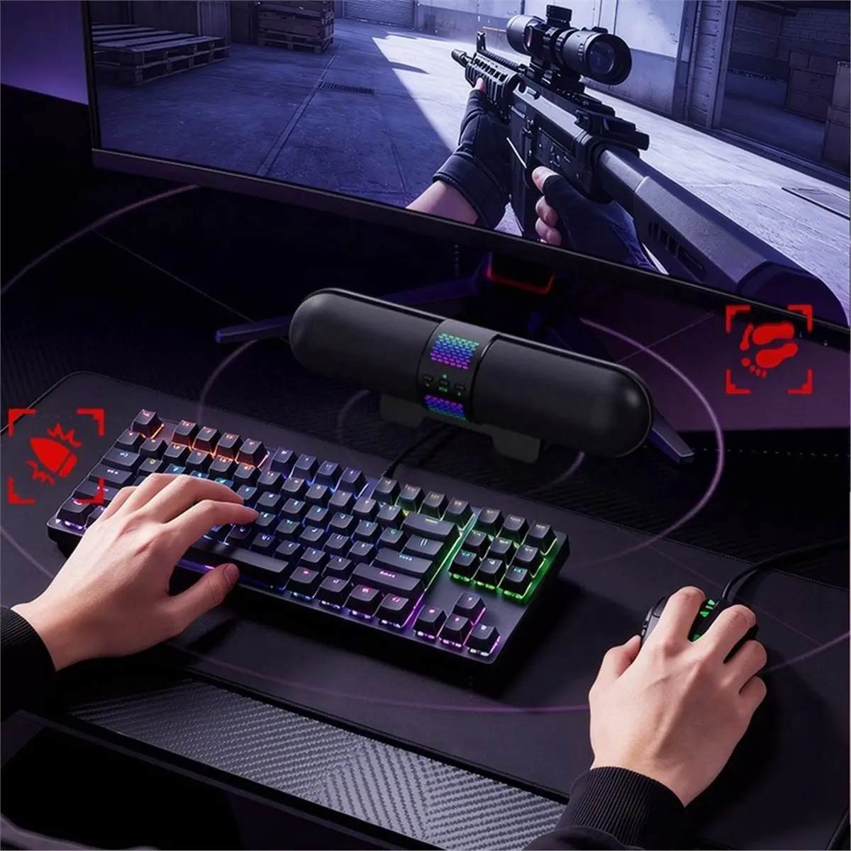 RGB Gaming Sound Bar Esports Speaker Bluetooth Computer Desk 2.0-Inch HiFi Speaker 12W Sound System 120Hz-20KHz
