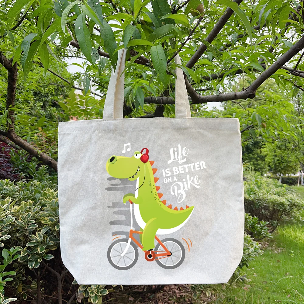 Borsa a tracolla stampata dinosauro divertente borsa a tracolla di grande capacità borsa Shopper in tela leggera borsa Casual Cool regalo Unisex