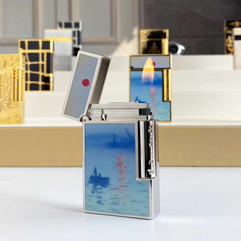 New commemorative edition single and double flame luxury lighter Ping Sound natural paint cigarette smoking butane lighter 12125