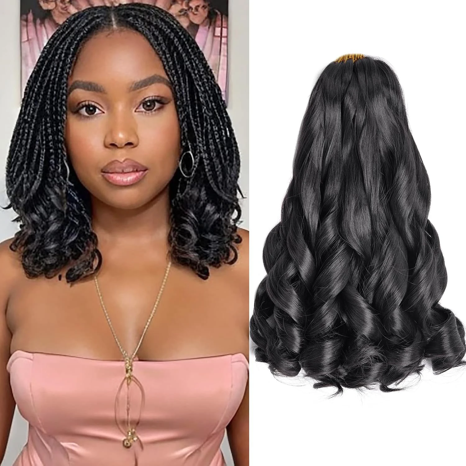 French Curly Braiding Hair 12/16/24Inch Loose Wavy 1-7 Packs #1B Black Bouncy Braiding Hair Extensions Synthetic French Curl