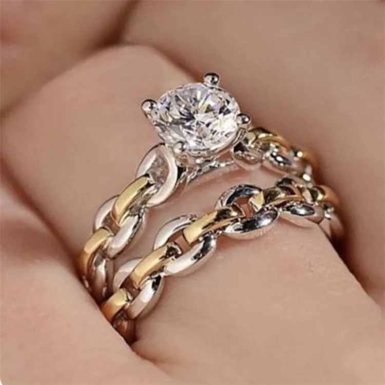 Yunjin Wish New Diamond Chain Ring Color Separation Two Women two-color Wedding Engagement Ring Manufacturers Wholesale