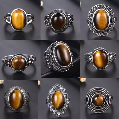 Natural Tiger Eye Rings S925 Silver Jewelry Ring for Women Gifts Vintage Fine Wedding Party Ring Wholesale