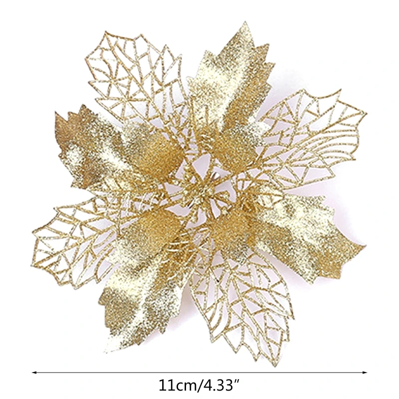 10 stks 11 Grote Kunstmatige Glitter Bloem Kerstboom Hangers Ornament DIY Xmas Party Decoratie