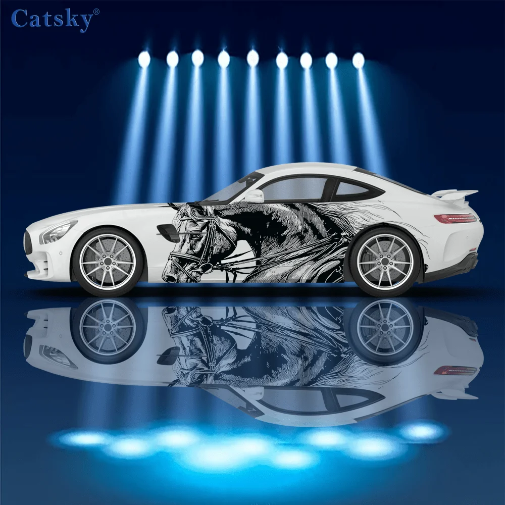 

Black and white warhorse pattern stickers/car decals for side door decoration, universal fit for all vehicles car vinyl wraps
