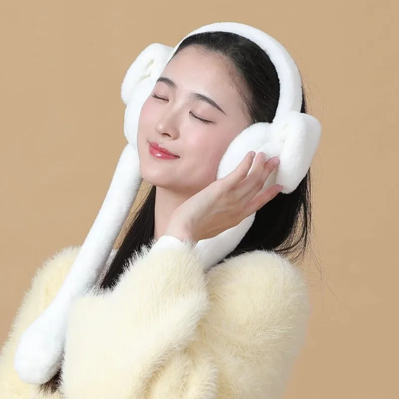 Cute and Warm Wireless Ear Muffs for Women Kids Students Plush Earmuffs with Moving Ears Autumn Winter Outdoor Travel Earmuff
