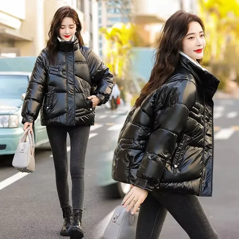 Bright Winter Jackets 2023 New Womens Puffer Coat Loose Warm Thicken Parkas Female Down Cotton Padded Jacket Short Outerwear