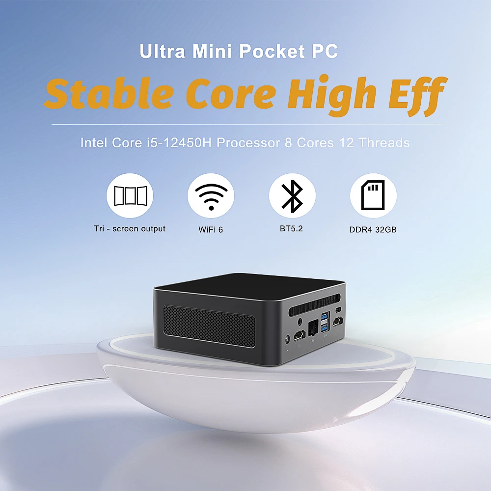 Eglobal Intel Core i5-12450H Laptop 2 * Memoria DDR4 1*2242 SSD 1 * M.2 PCIe 4.0 WiFi6 Win11 Dual HDMI MiniPC per aziende e giochi