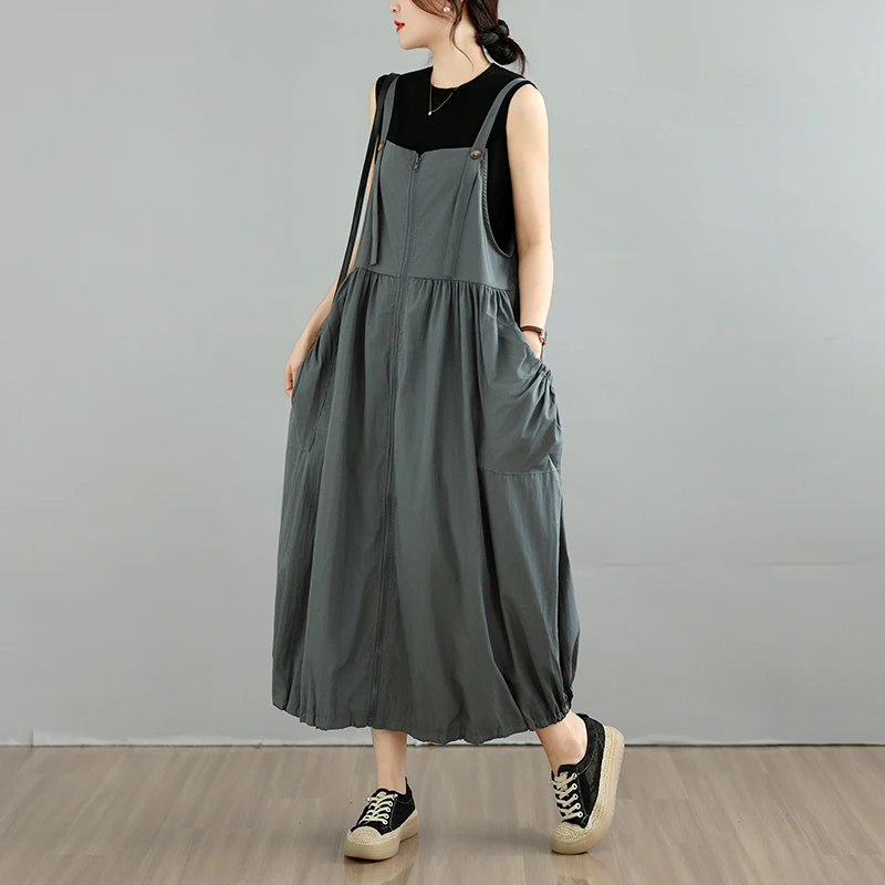 Casual Loose Women's Vest Dress Design Sensation Summer New Big Size Casual All Match Back Strap Flower Bud Skirt