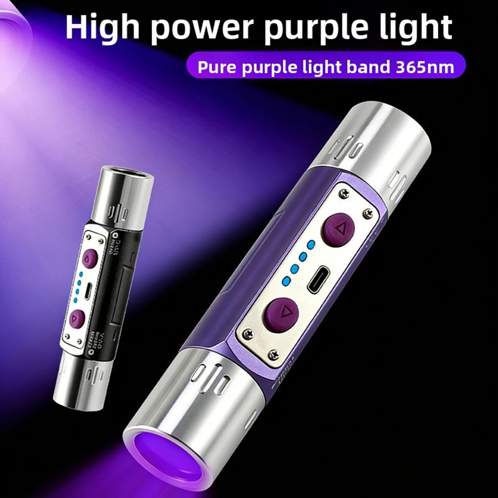 Violet Light Flashlight 3W Rechargeable 254nm 365nm 395nm Dual Head Torch Detector for Money Gemstone Porcelain Paintings