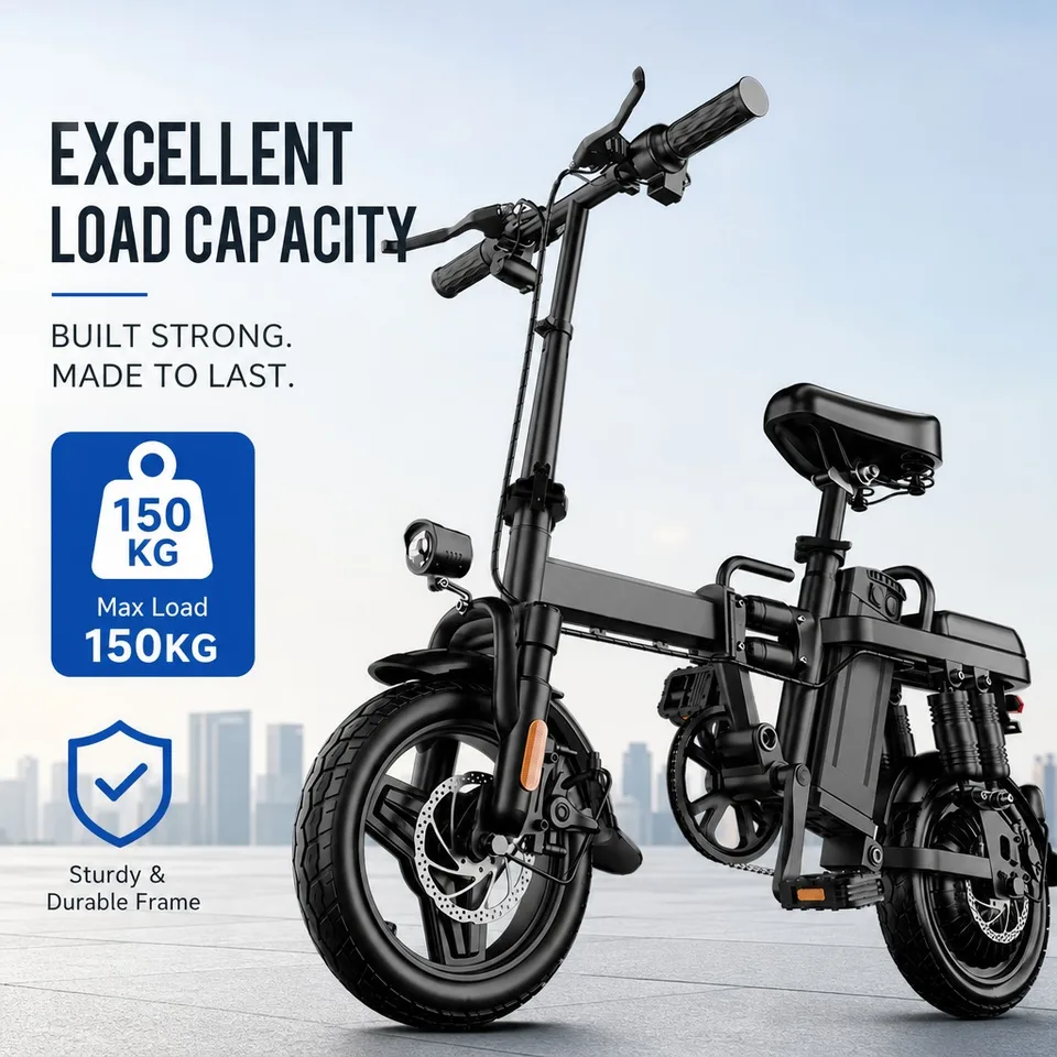 Folding Electric Bike 14" 48V 15Ah, 60km Range 43km/h Commuter E-bike, Dual Disc Brakes 150kg Load Portable Bicycle with Front Basket image 8