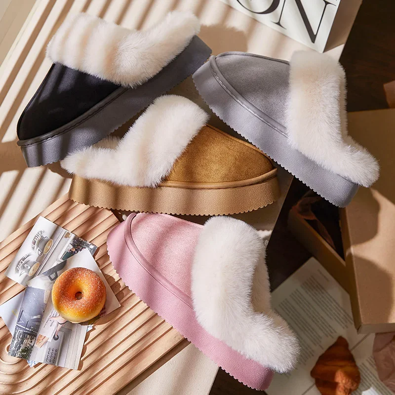 Ciepłe pluszowe kapcie zimowe z bawełny 2025, nowa moda, puszyste kapcie na platformie dla kobiet, wygodne, antypoślizgowe, unisex, do domu.