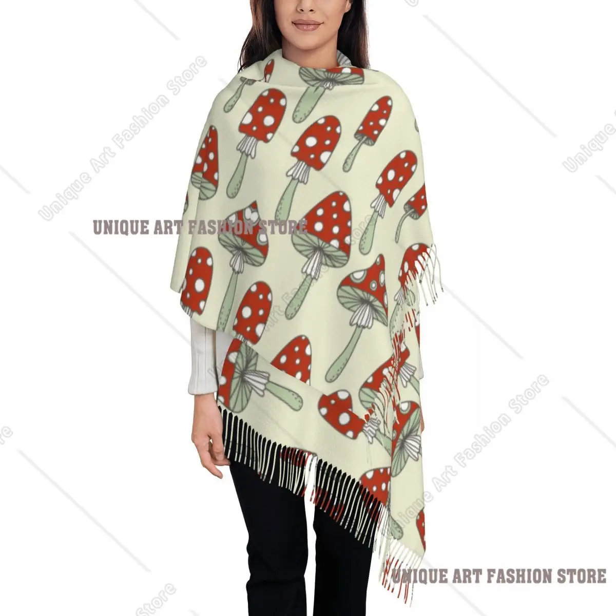 

Mushroom Pattern Red Shawls Wraps for Ladies Warm Large Soft Scarf Psychedelic Cartoon Neckerchief Shawl Scarves