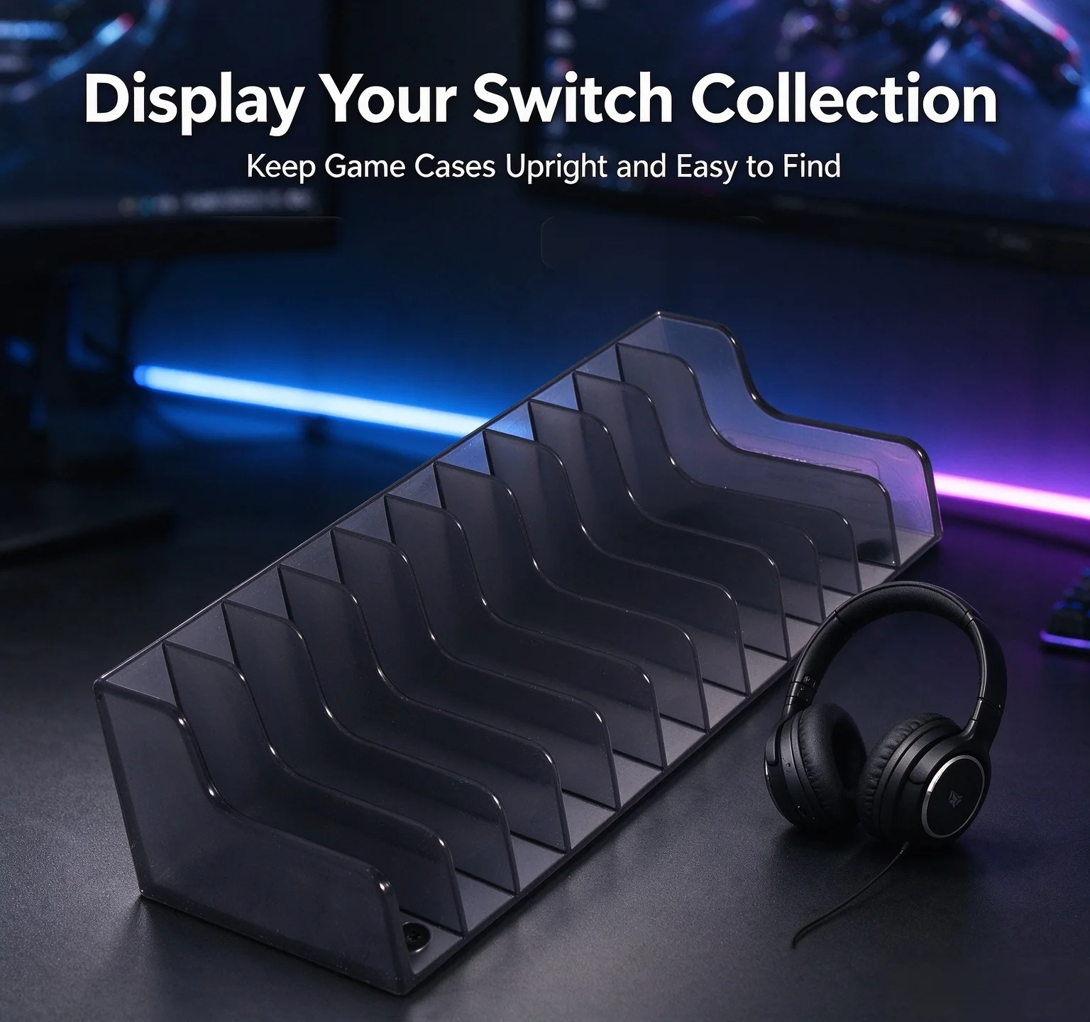 12-Slot Game Rack for Switch OLED 2-Pack Transparent Black Holder Stackable Storage Shelf Card Stand Case Saver Compact