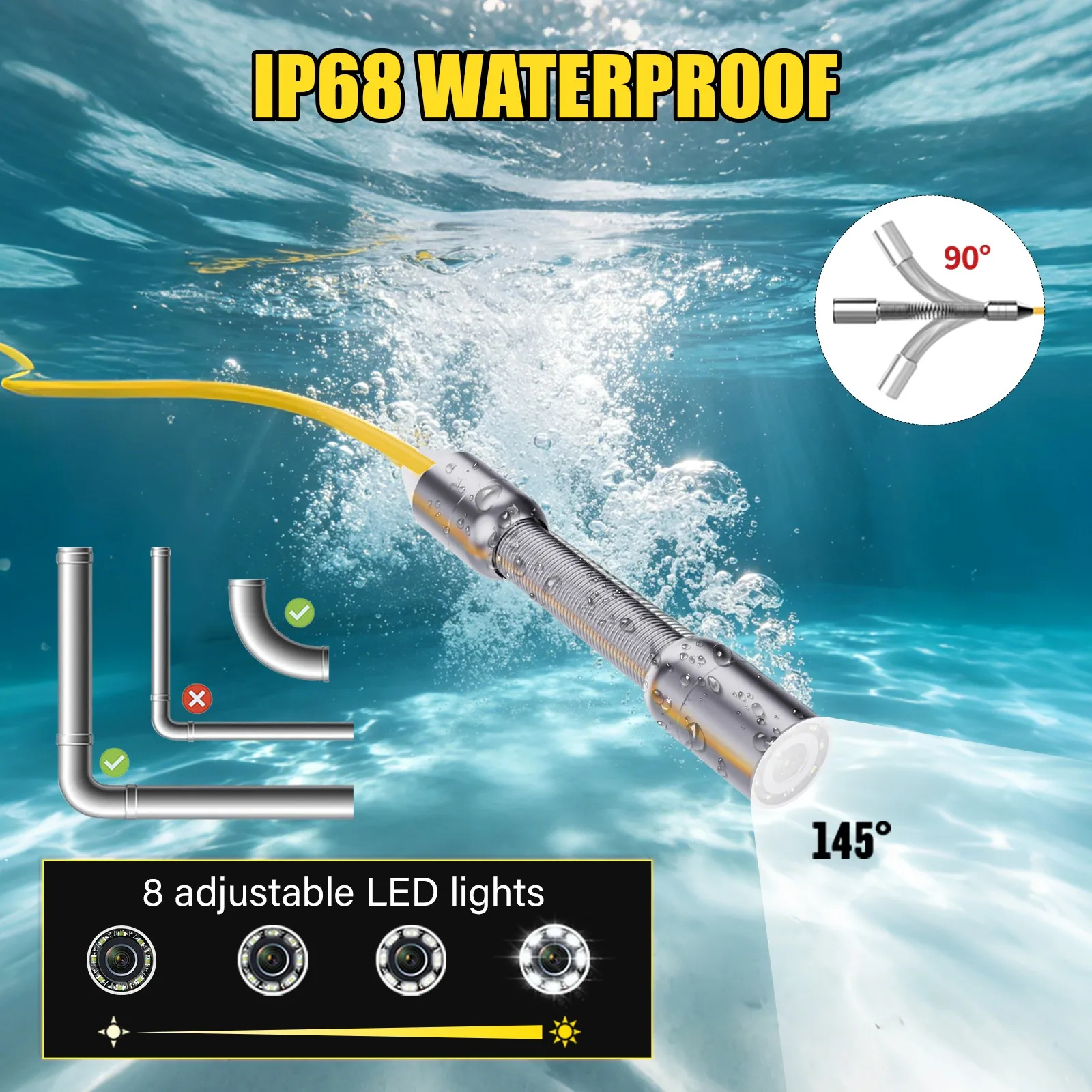 Sewer Camera, IP68 Waterproof Pipe Endoscope Camera with 5300MAH Battery, Plumber Borescope Inspection with Flex Cable 20/30/50M