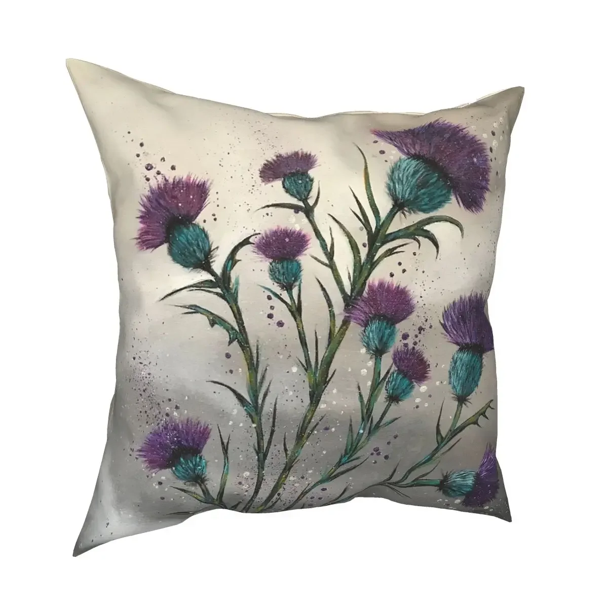 Scottish Traditional Purple Thistle Pillowcase Polyester Printed Zip Decorative Throw Pillow Case for Sofa Cushion Cover 45x45cm