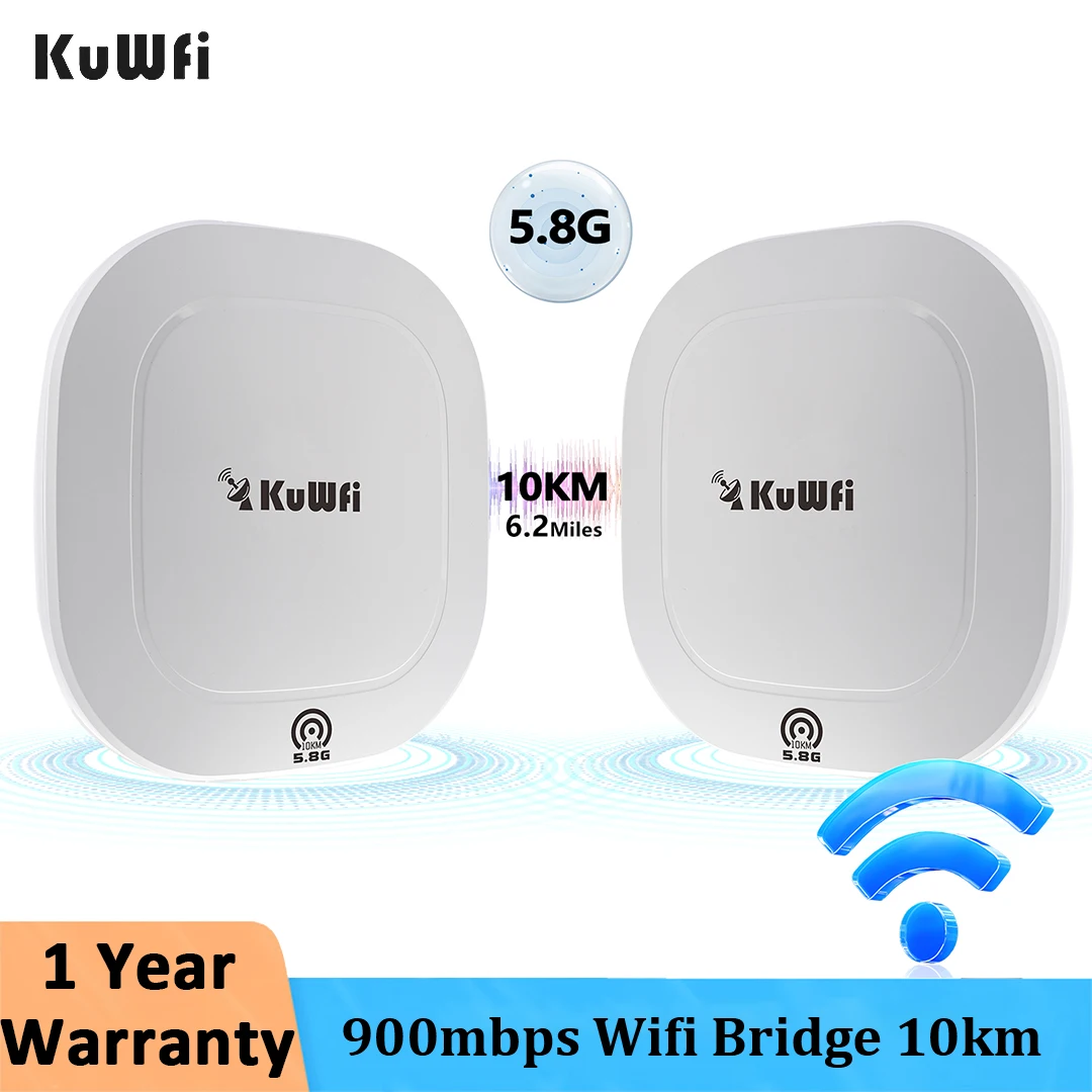 KuWFi 5.8G Wireless Bridge 900mbps Long-Range Outdoor Access Point 17dBi Antenna Point to Point 10km Wireless CPE WIFI Repeater