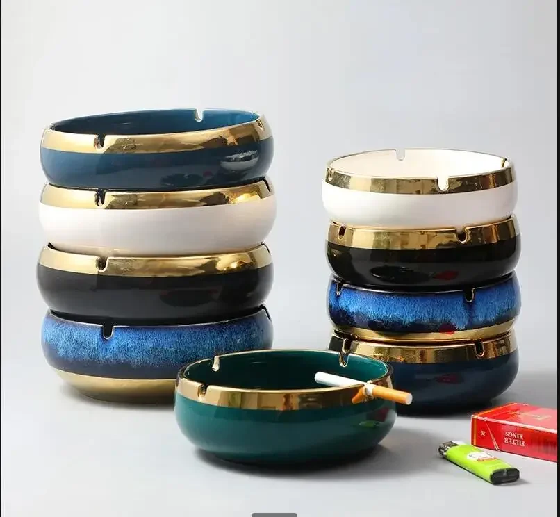 Round Ceramic Ashtray Ash Tray Home Office Desktop Smoking Accessories Storage Box Organize Decorative Ashtrays