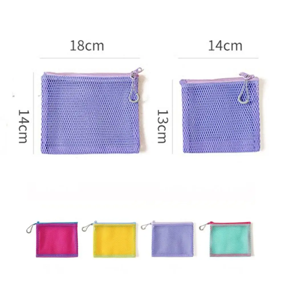Bolsa cosmética de malha durável, grande capacidade, cor de dopamina, bolsa de moedas, zíper, bolsa de higiene portátil