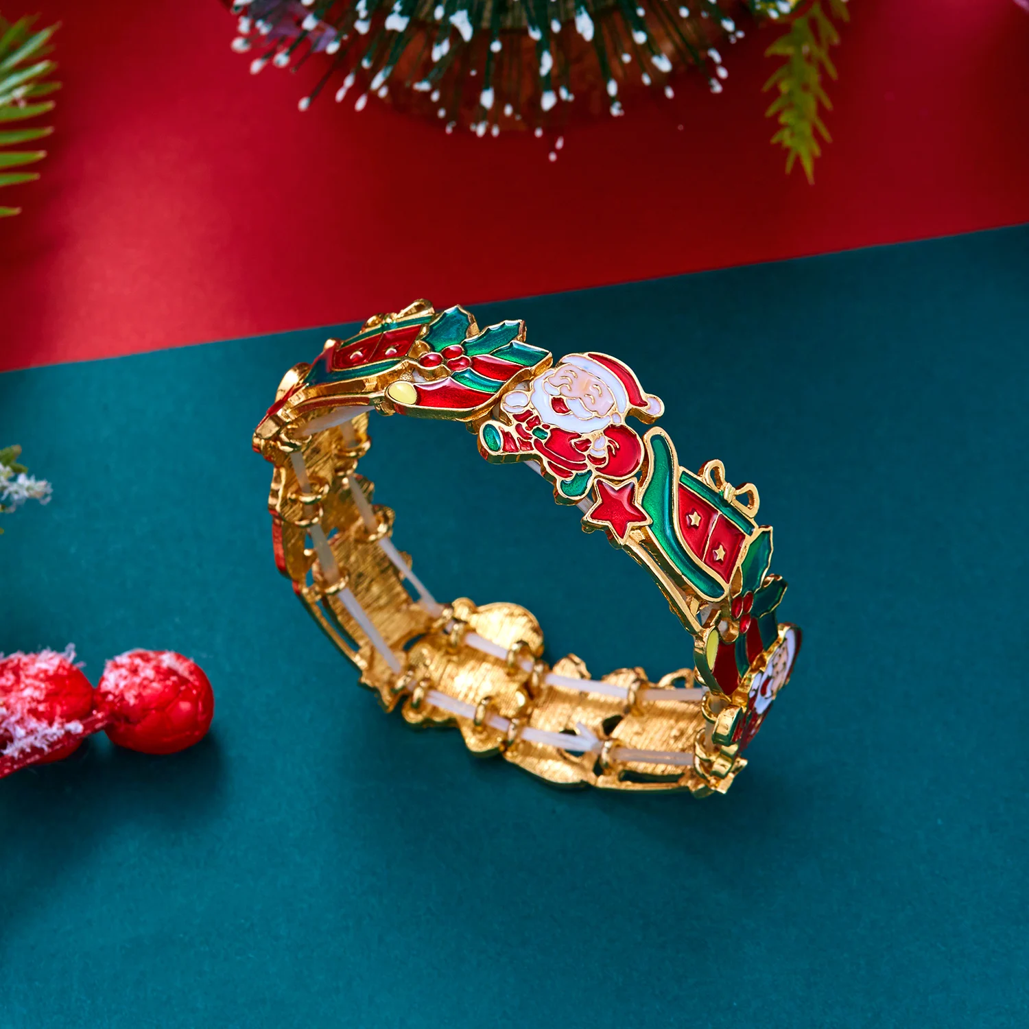 Design Sense Weihnachtsbaum-Emaille-Armbänder für Frauen, niedliche Elch-Glocken-Schneeflocken-Armbänder, ästhetischer Weihnachtsparty-Schmuck – Detail 7