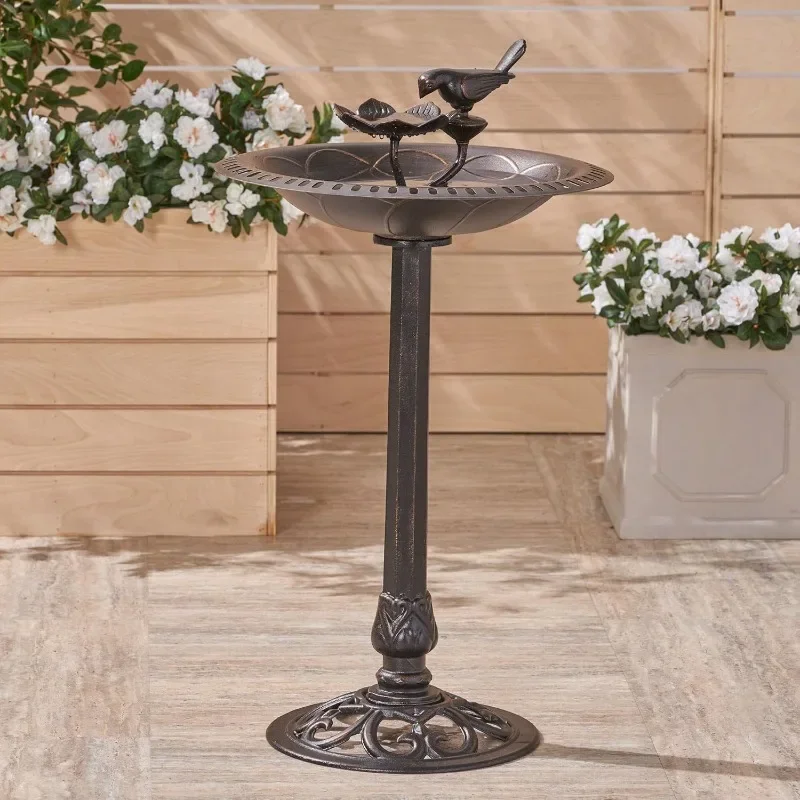 Outdoor Aluminum and Iron Bird Bath, Shiny Copper