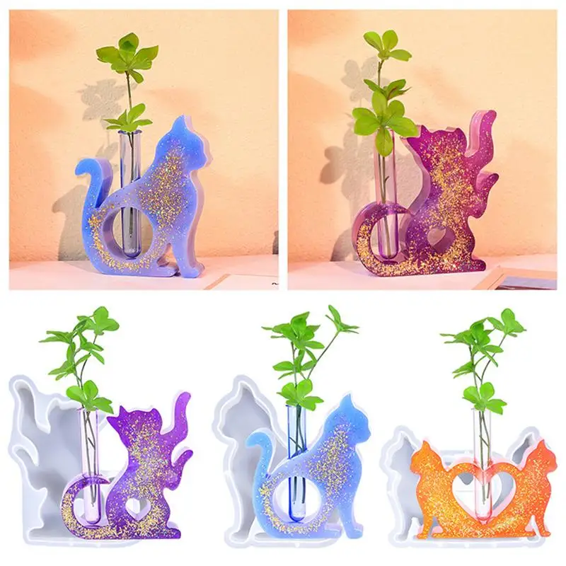 Animal Series Vase Silicone Mold DIY Cat Bear Rabbit Test Tube Vase Mold Epoxy Resin Gypsum Cement Crafts Ornament Home Decor