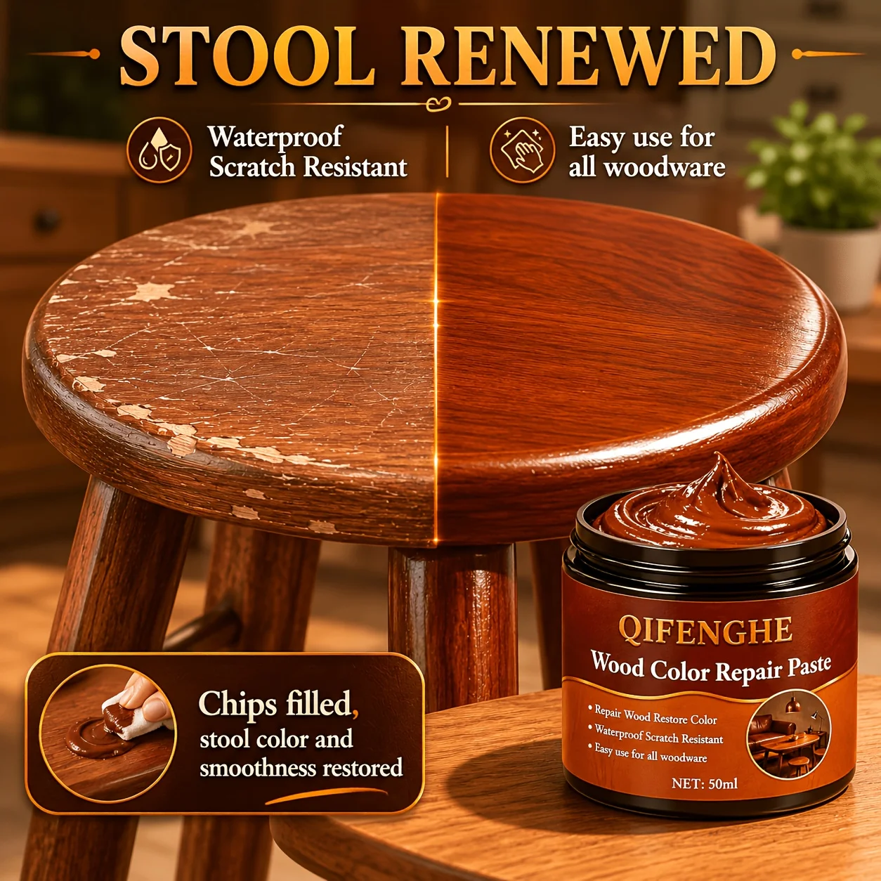 Wood Color Restorer Paste, Waterproof Scratch Repair for Wooden Furniture, Floor, Table And Lamp