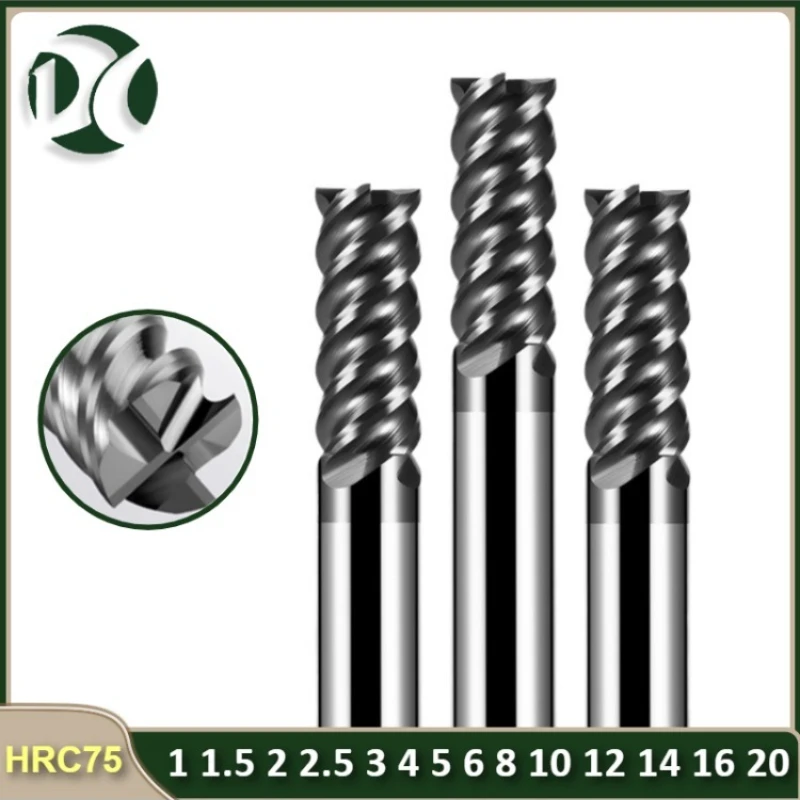 

HRC75 high-hardness tungsten steel milling cutter quenched material 4F tungsten carbide end mill CNC numerical control tool