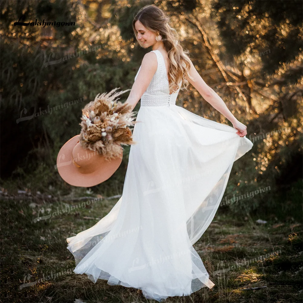 Robe de mariée en mousseline de soie A Line personnalisée, dentelle romantique et de qualité, col en V, pour les occasions formelles, les patients, quelle que soit la robe de mariée