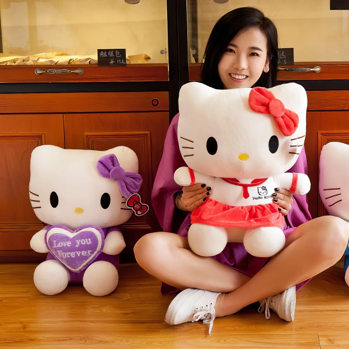 การ์ตูน Sanrio Hello Kitty ตุ๊กตาหนานุ่มน่ารักดอกไม้ KT แมวนุ่มตุ๊กตายัดไส้นางฟ้าขนาดใหญ่หมอนของขวัญวันเกิด