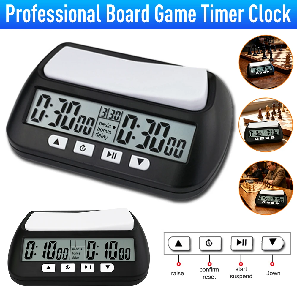 Professional Board Game Timer Count Up Down Board Game Stopwatch Portable Chess Clock Timers for International Chess Table Games