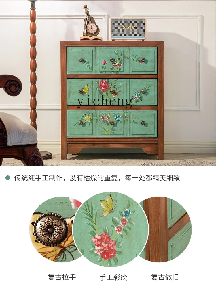 ZK living room painted three-bucket side cabinet made old green drawer bedside table bedroom locker