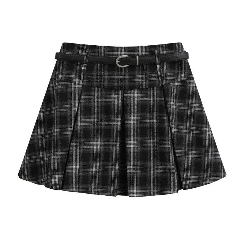 夏の女性のコーヒーチェック柄ミディスカートカレッジスタイルハイウエスト痩身 JK プリーツスカート女性のための