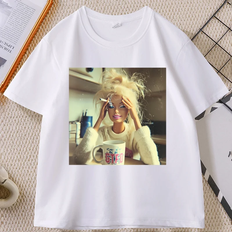 

Funny Distressed Doll Face Meme T-Shirt Funny Cotton Short Sleeve Round Neck Tshirt Unisex Loose Tees Man Cotton High Quality