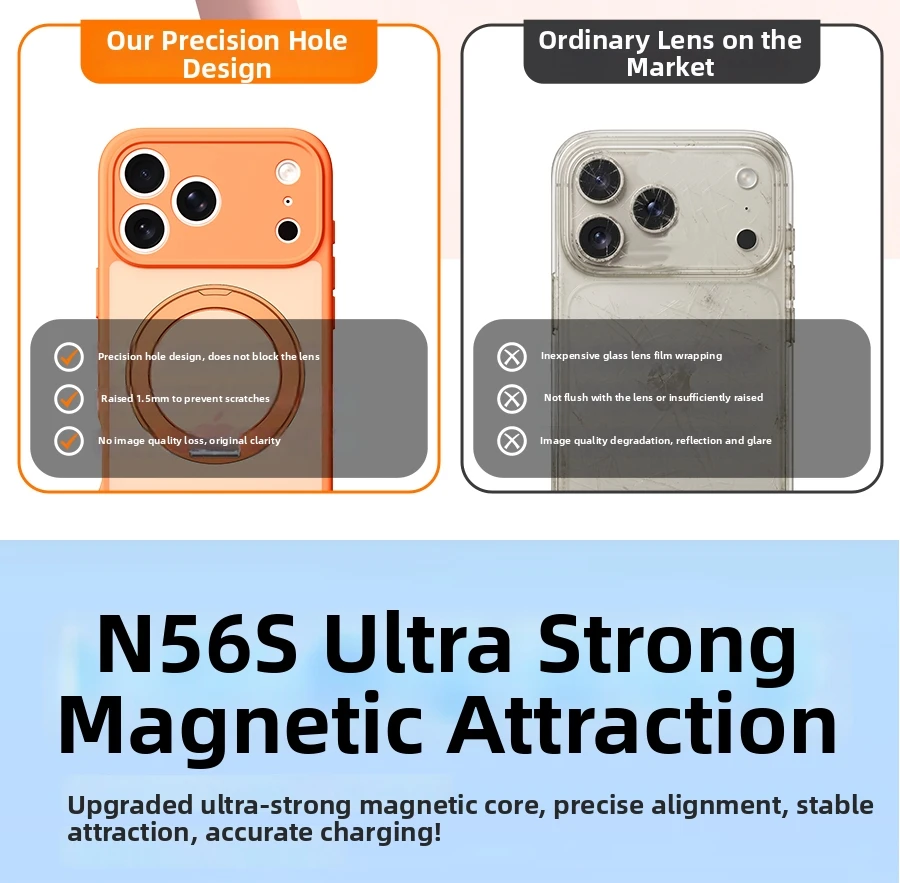 360 Rotating Magnetic Stand Case for iPhone 17 15 14 13 16 Pro Max Air for Magsafe Stress Relief Ring Holder Full Lens Cover