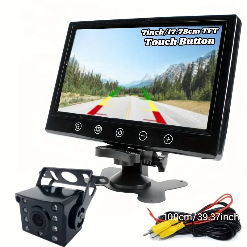 

7-дюймовый сверхмощный сенсорный монитор с кнопкой + комплект 8 светодиодов камеры заднего вида — универсальный, подходит для грузовика, пикапа, прицепа, фургона, автобуса, автофургона
