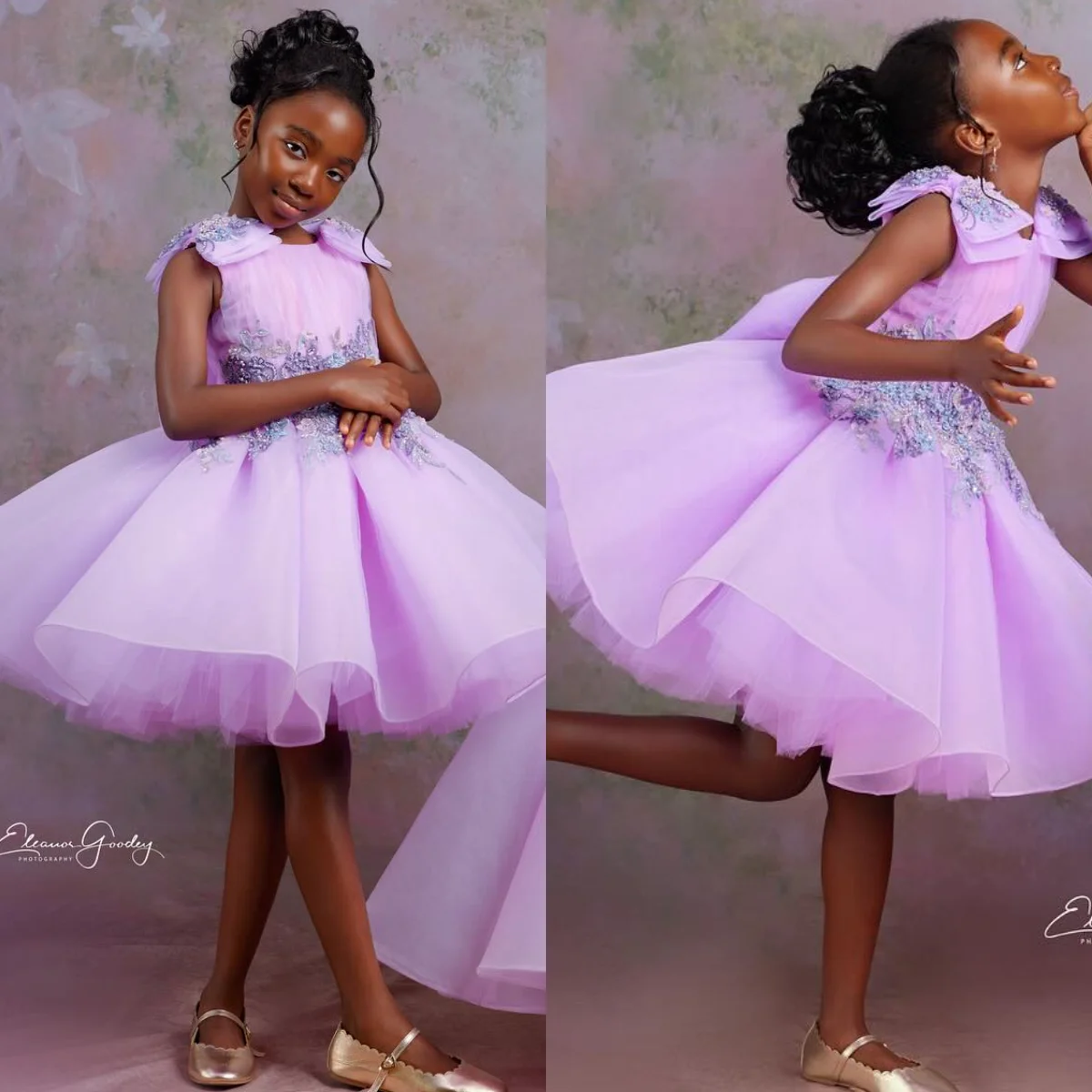 

Lavender Beading Floral Girls Birthday Party Dresses Customized Short Flower Girl Dresses Baby Kids Pageant Gowns