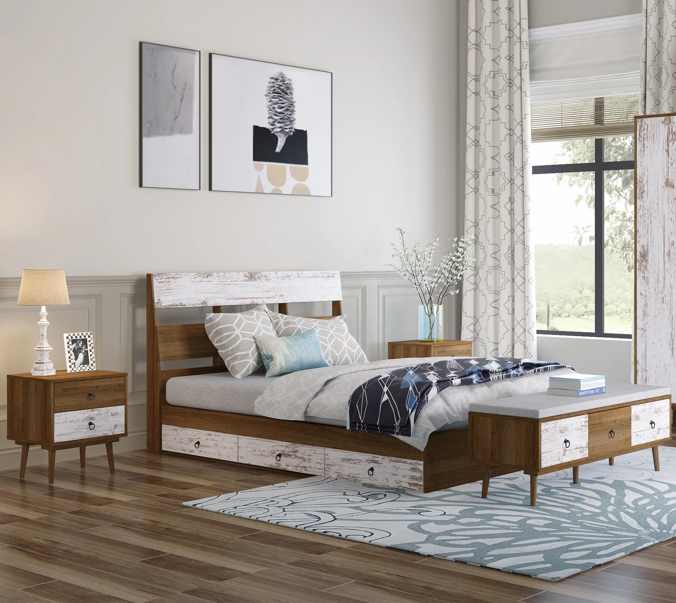 Natural pine bedside table bedside table dormitory furniture, suitable for living room and bedroom