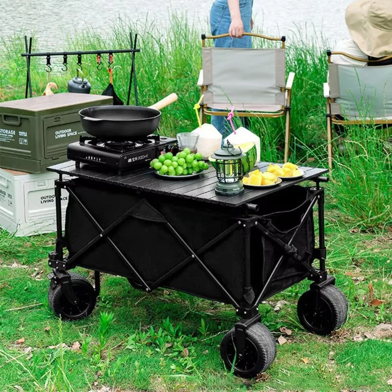 YTYINAdjustable Handle Folding Camping Wagon Customizable Heavy Duty Portable Travel Cart Shopping Storage 200L Capacity Four-Wh