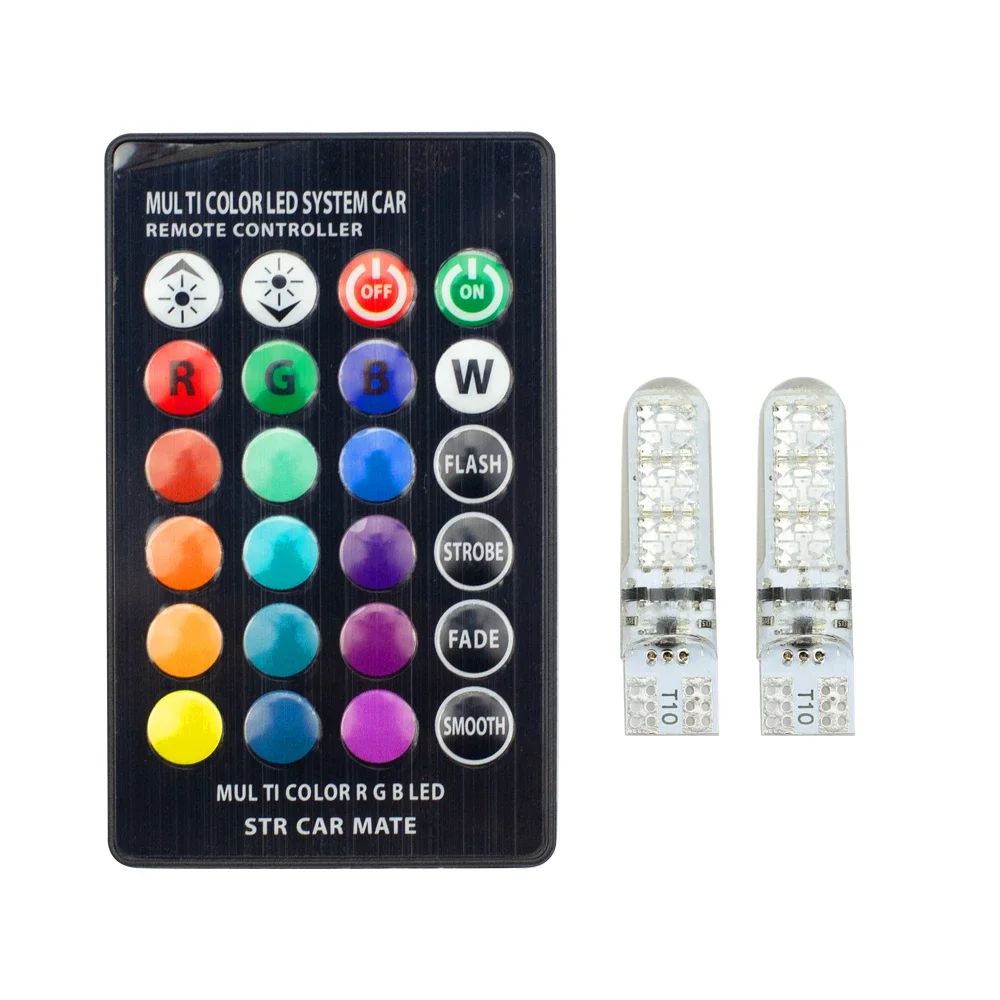 T10 RGB LED 5050 6SMD Colorful Side Light License Plate Light Reading Lamp Auto Tail Parking Lamp with Remote Control