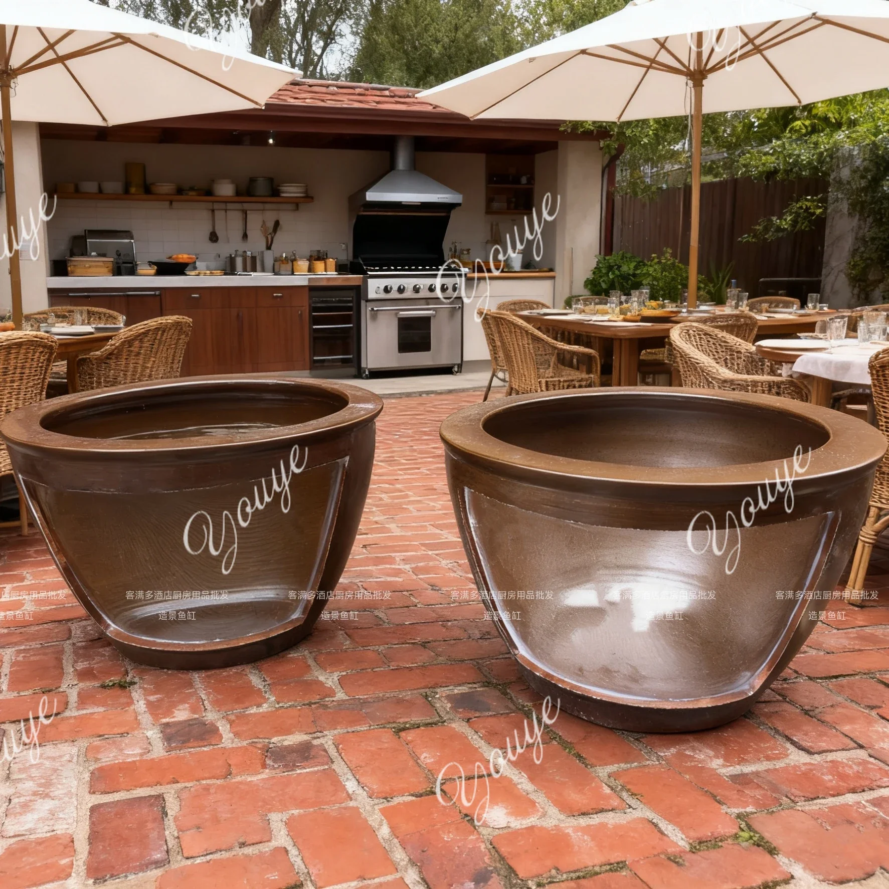 

J Fish Tank Minggang Ornamental Fish Pond Can See Through Landscaping Clay Water Tank Restaurant Decoration Tank Nail