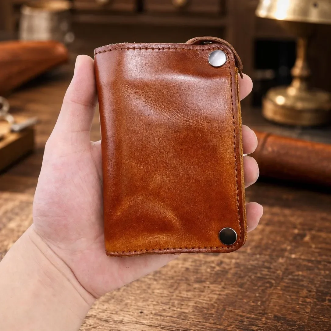 New Vegetable Tanned Leather Wallet Men's Retro and Old Washed Japanese Cowhide Multi-functional Three-in-one Card Bag Key Bag