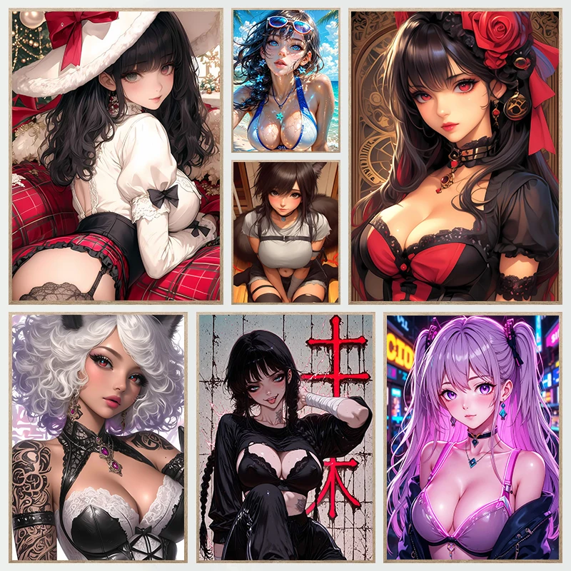Japanese Preppy Sexy Nymph Tattoo Lace Anime Girl Abstract Poster Prints Canvas Painting Wall Art Picture Living Room Home Decor