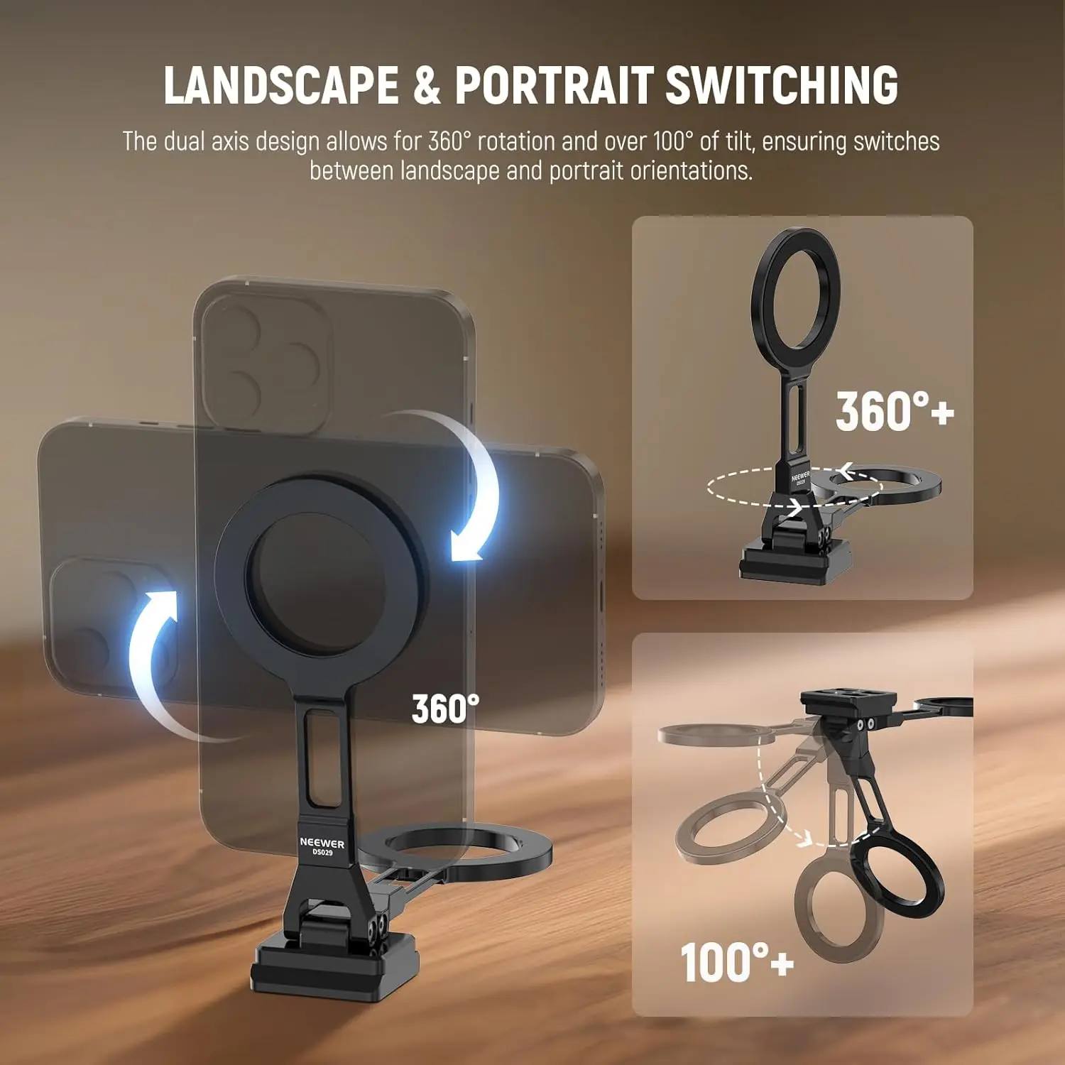 NEEWER Supporto per treppiede con doppio supporto magnetico per telefono con base tipo Arca per registrazione video Android MagSafe iPhone Samsung