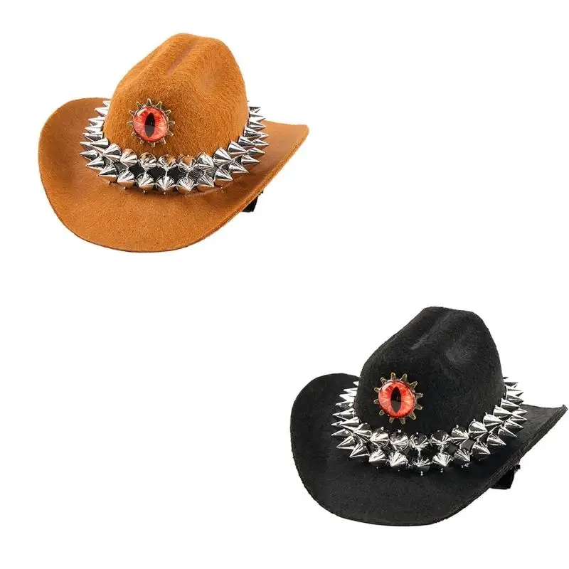 

A52E Vintage Gothicism Styles Hat Rivets Embellished Hat Fashion Demons Denims Hat