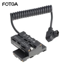 FOTGA-batería simulada d-tap a Cable en espiral de NP-F550 de doble cara, acoplador de CC, accesorio para Monitor/luz/micrófono/transmisor receptor